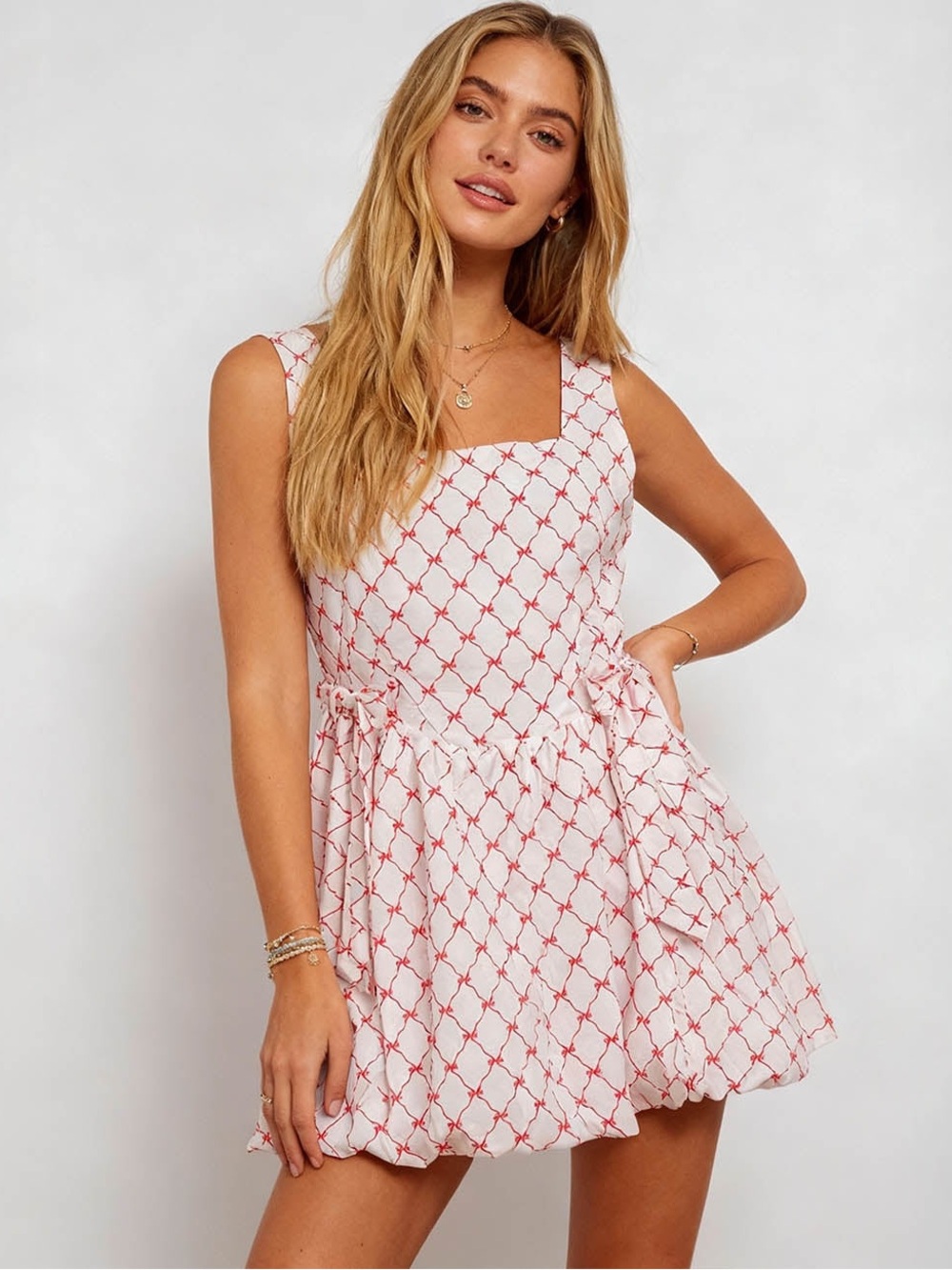 Cream Red Bow Detail Princess Dress